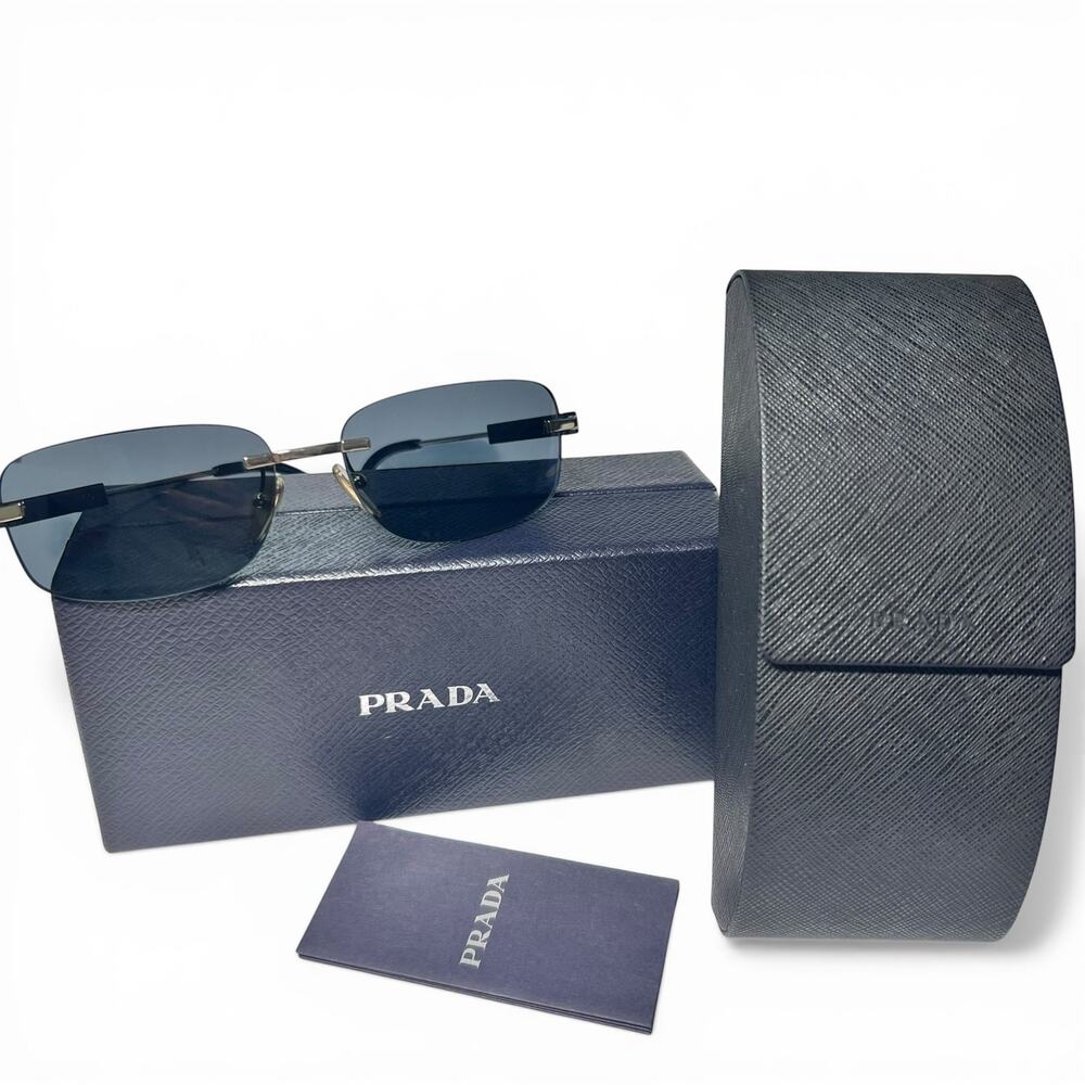 Prada SPR 68Z Unisex Rimless Rectangle Sunglasses Pale Gold & Grey Gradient - Picture 9 of 11
